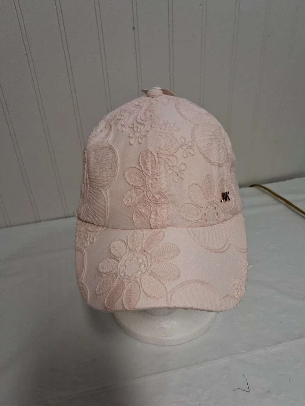 Anne Klein Pale Pink Floral Adjustable Cotton Twill Baseball Cap